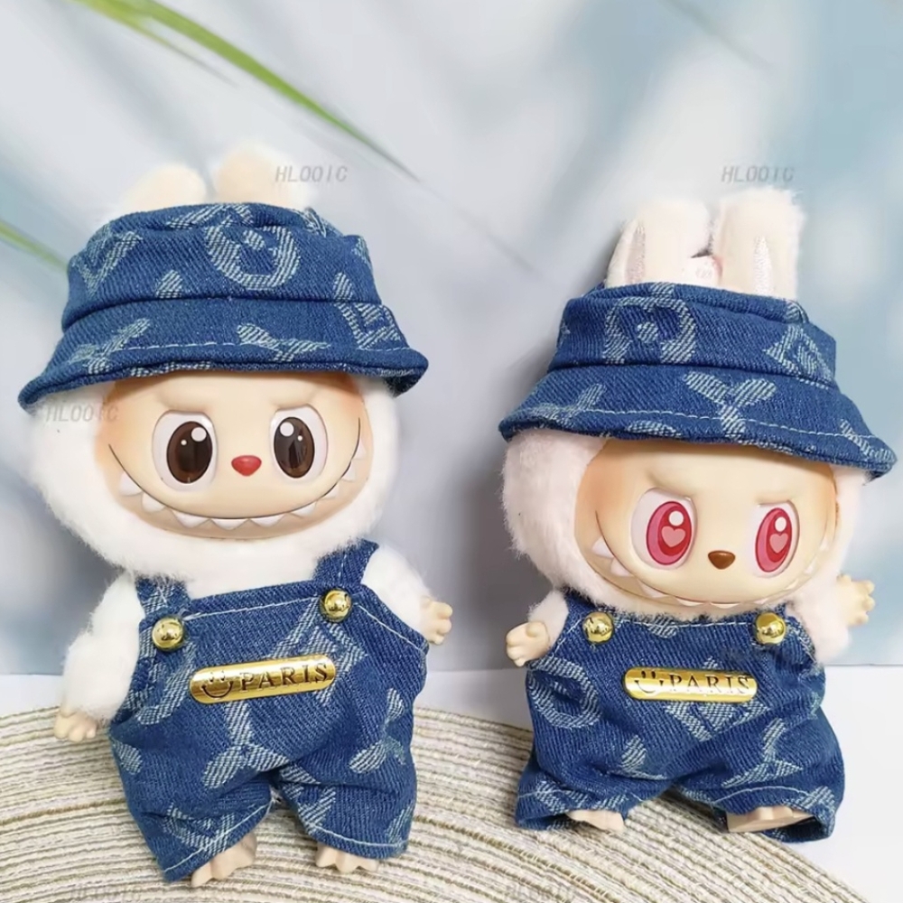 🎊🎊NEW🎊🎊 ADORABLE!! LABUBU Clover Overalls And Hat In LIGHT BLUE DENIM ONLY